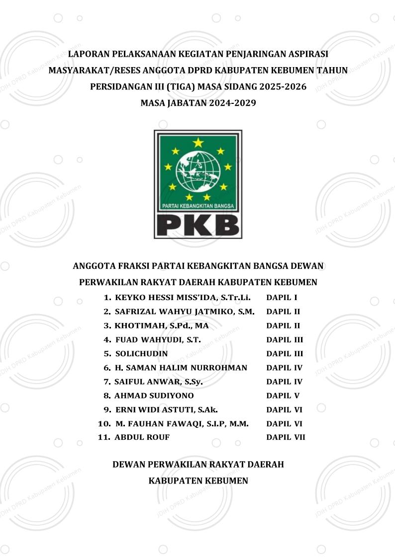 Laporan Reses Fraksi Partai Kebangkitan Bangsa Masa Persidangan III Tahun Sidang 2025–2026